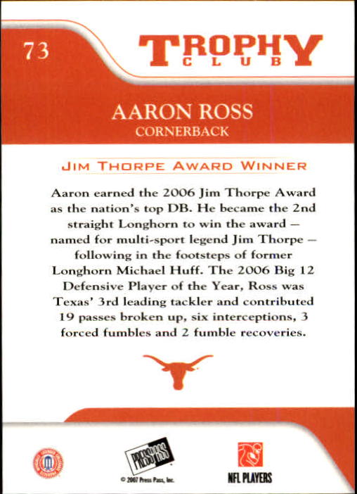 2007 Press Pass #73 Aaron Ross TC back image