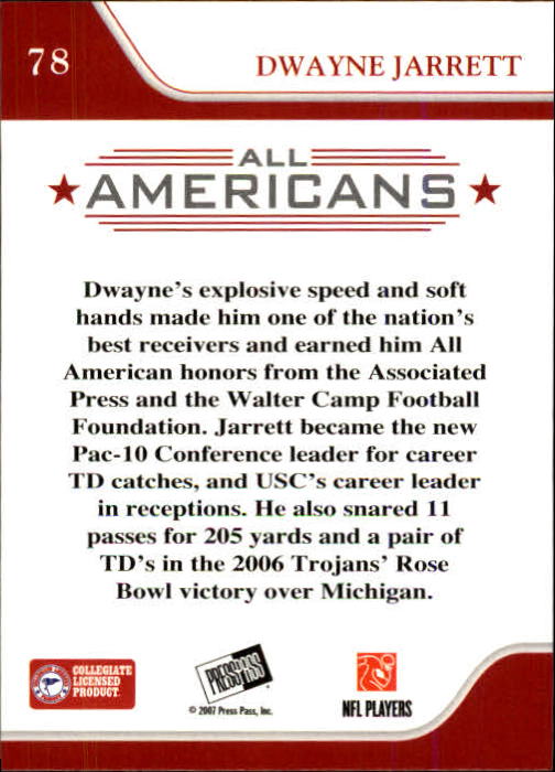 2007 Press Pass #78 Dwayne Jarrett AA back image