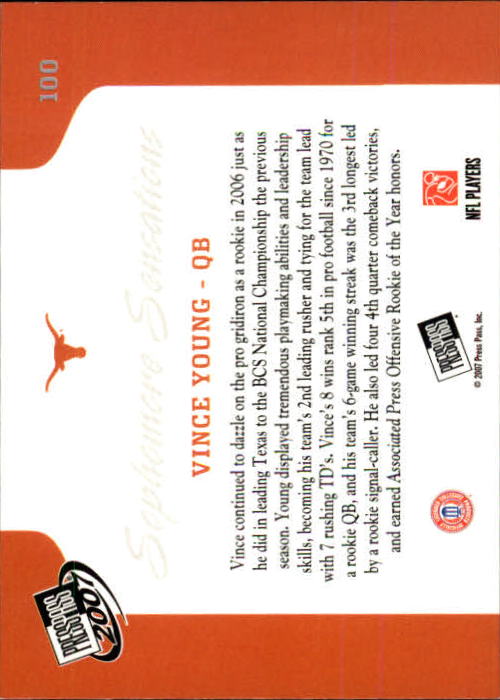 2007 Press Pass #100 Vince Young SS back image