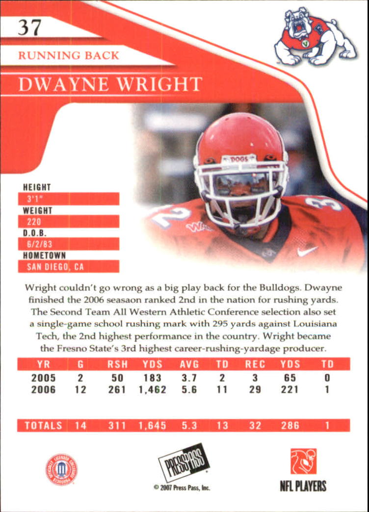 2007 Press Pass Reflectors Proof #37 Dwayne Wright back image