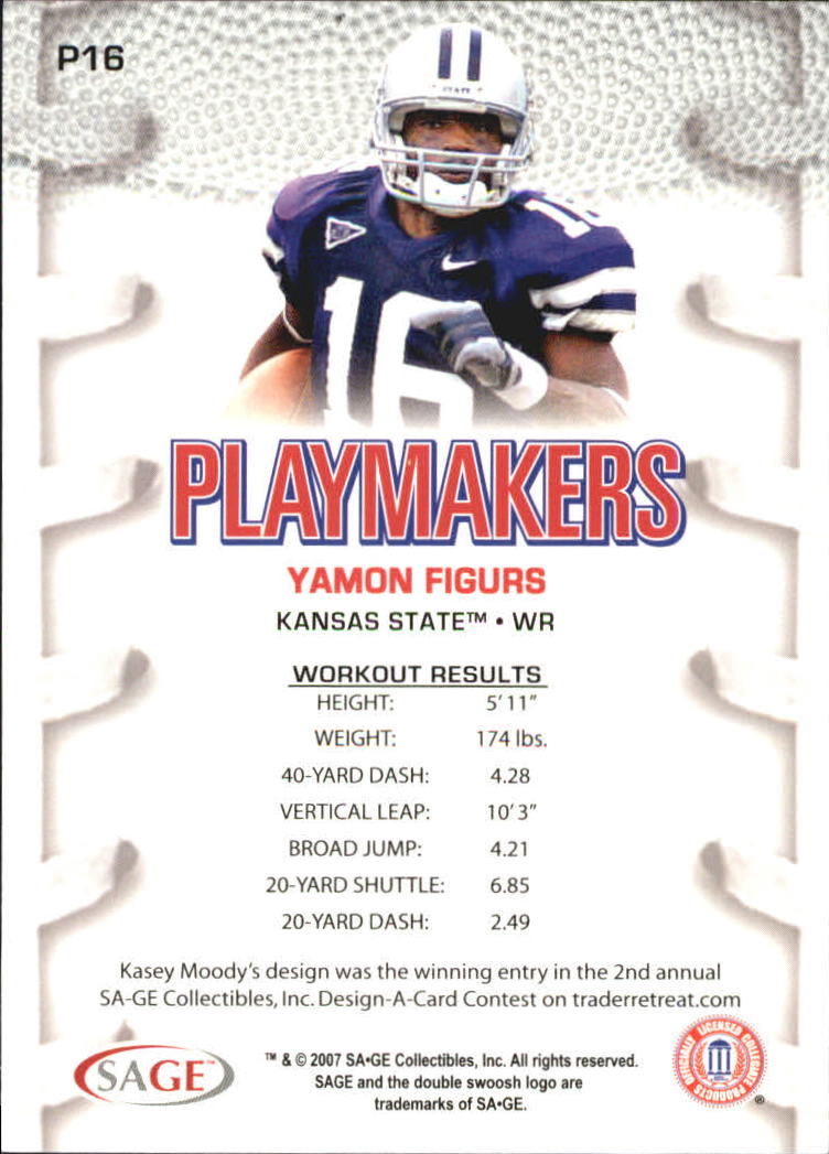 2007 SAGE HIT Playmakers Blue #P16 Yamon Figurs back image
