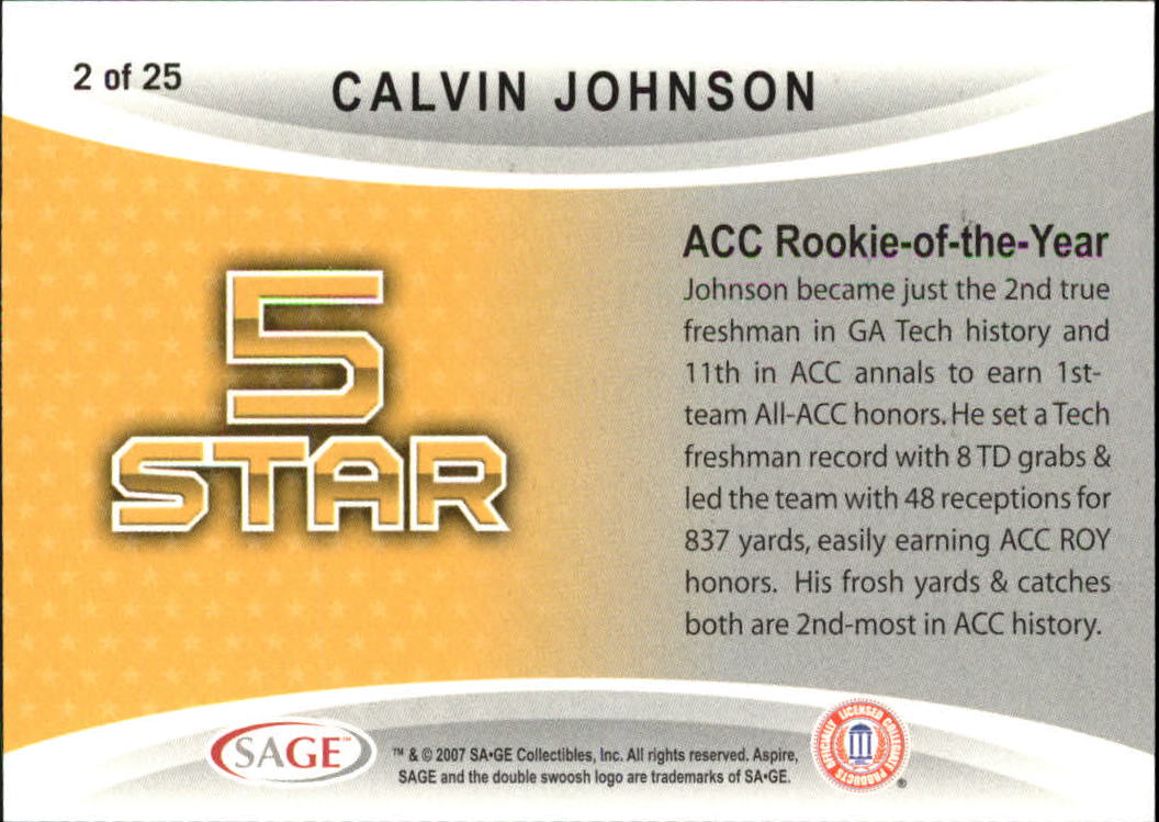 2007 Aspire 5 Star #FS2 Calvin Johnson back image