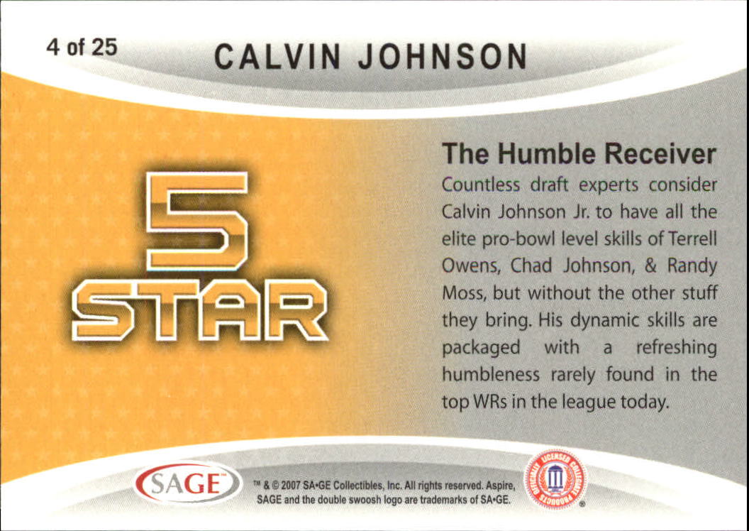 2007 Aspire 5 Star #FS4 Calvin Johnson back image