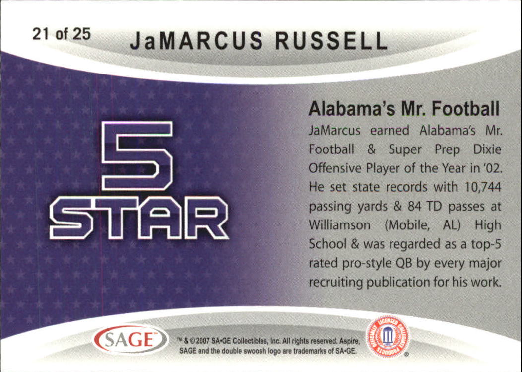 2007 Aspire 5 Star #FS21 JaMarcus Russell back image