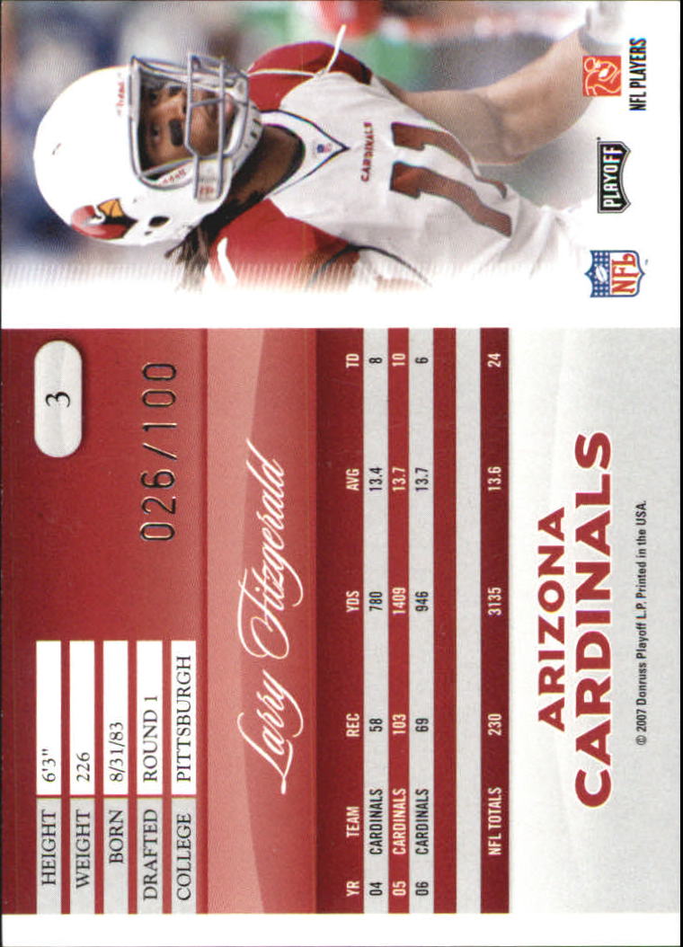2007 Playoff Prestige Xtra Points Red #3 Larry Fitzgerald back image