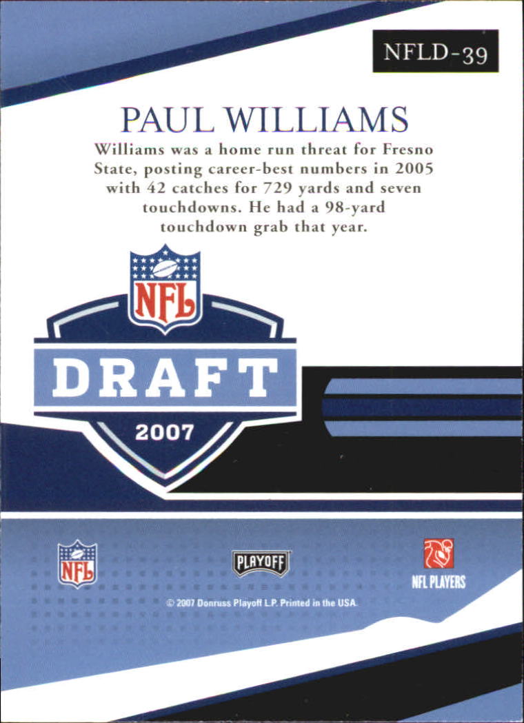 2007 Playoff Prestige NFL Draft #39 Paul Williams back image