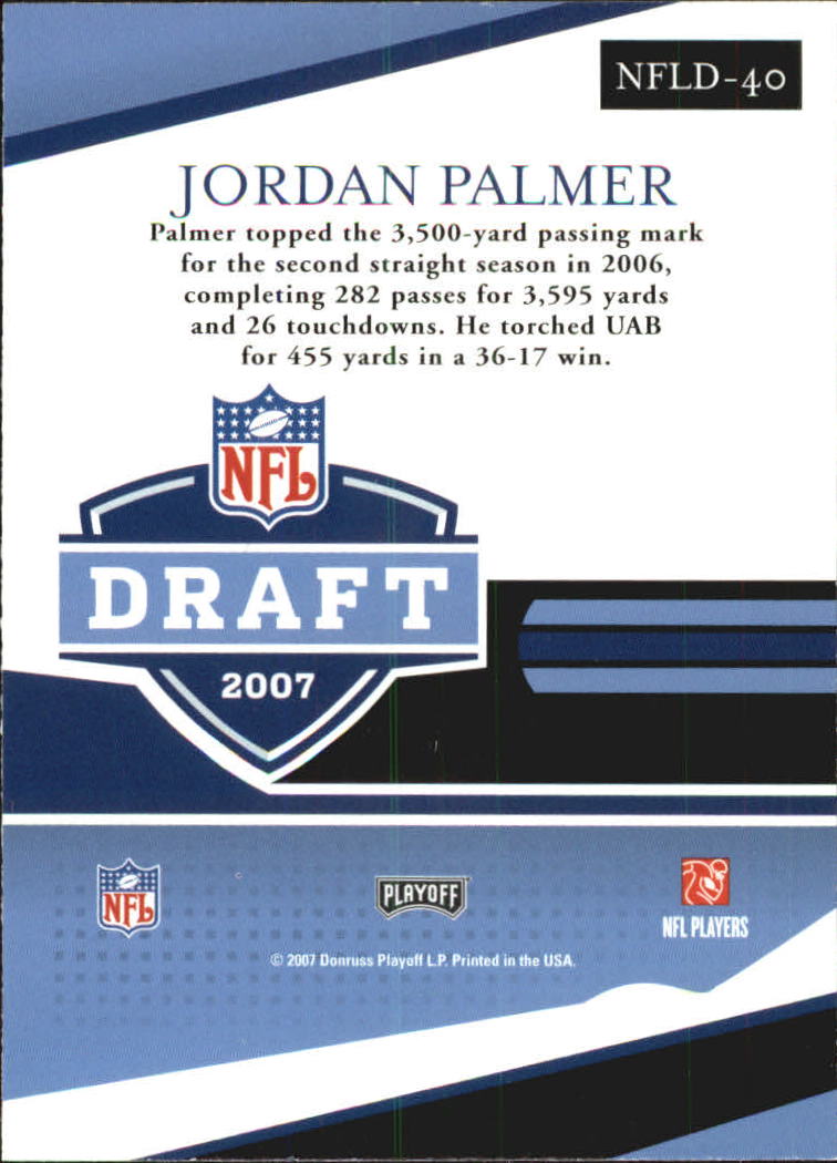 2007 Playoff Prestige NFL Draft #40 Jordan Palmer back image
