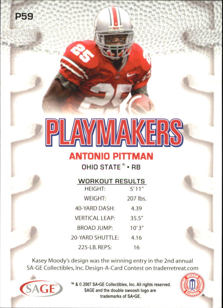 2007 SAGE HIT Playmakers Silver #P59 Antonio Pittman back image