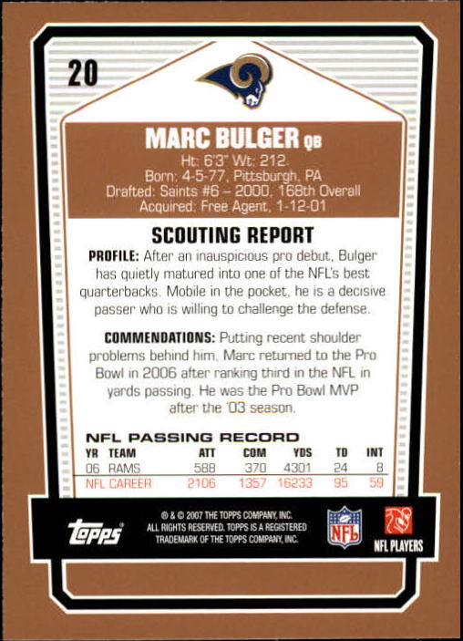 2007 Topps Draft Picks and Prospects #20 Marc Bulger back image