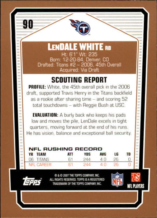 2007 Topps Draft Picks and Prospects #90 LenDale White back image