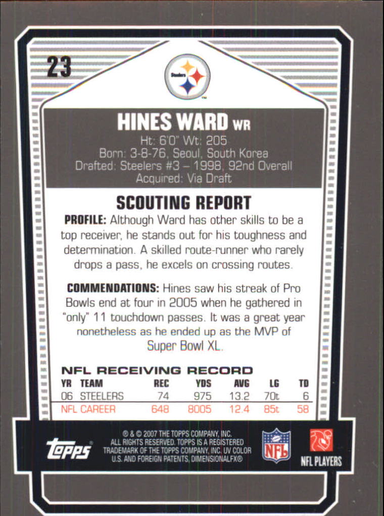 2007 Topps Draft Picks and Prospects Chrome Black #23 Hines Ward back image