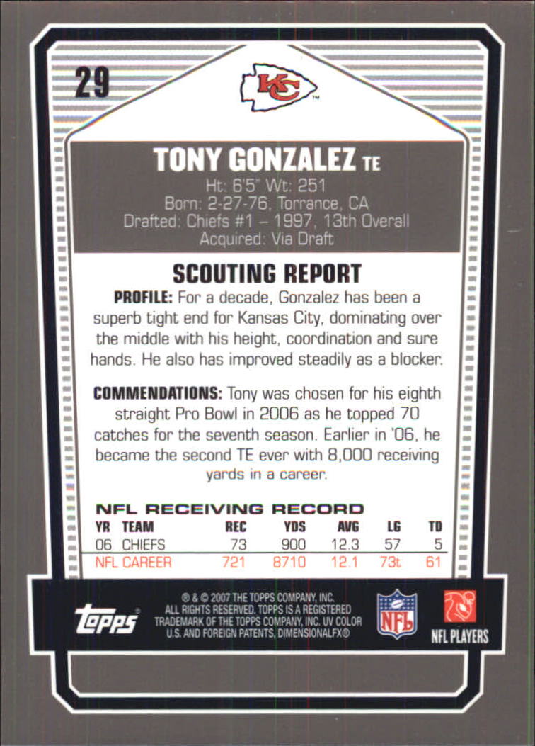 2007 Topps Draft Picks and Prospects Chrome Black #29 Tony Gonzalez back image