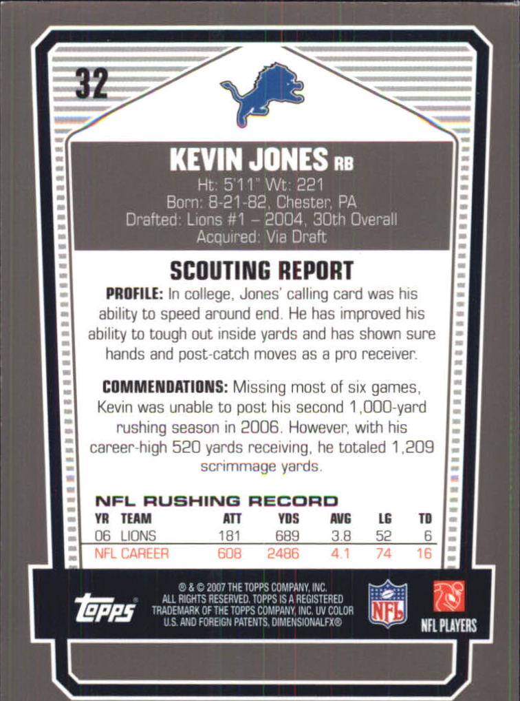 2007 Topps Draft Picks and Prospects Chrome Black #32 Kevin Jones back image