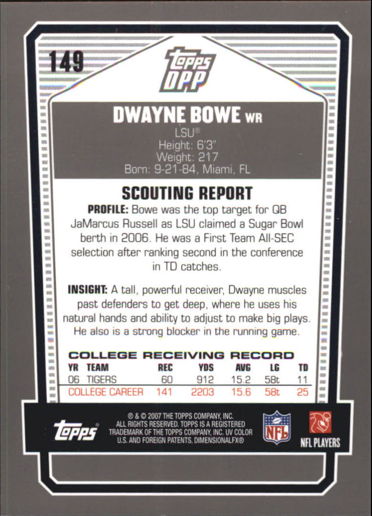 2007 Topps Draft Picks and Prospects Chrome Black #149 Dwayne Bowe back image