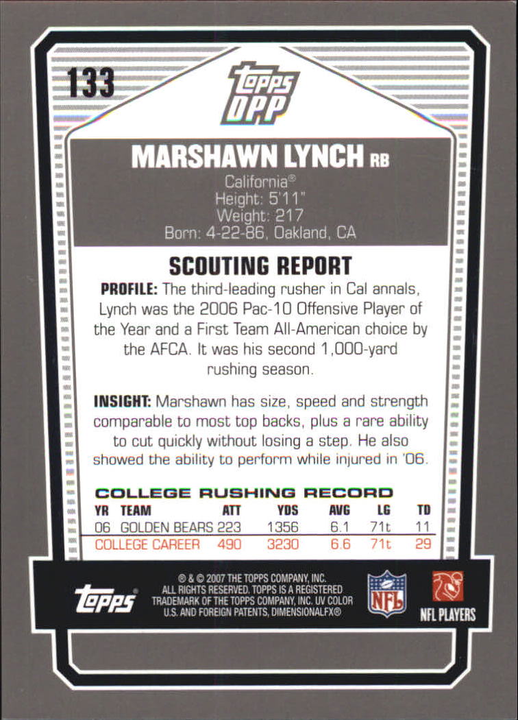 2007 Topps Draft Picks and Prospects Chrome Bronze #133 Marshawn Lynch back image