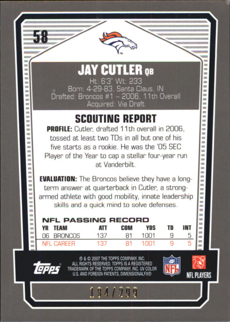 2007 Topps Draft Picks and Prospects Chrome Silver #58 Jay Cutler back image