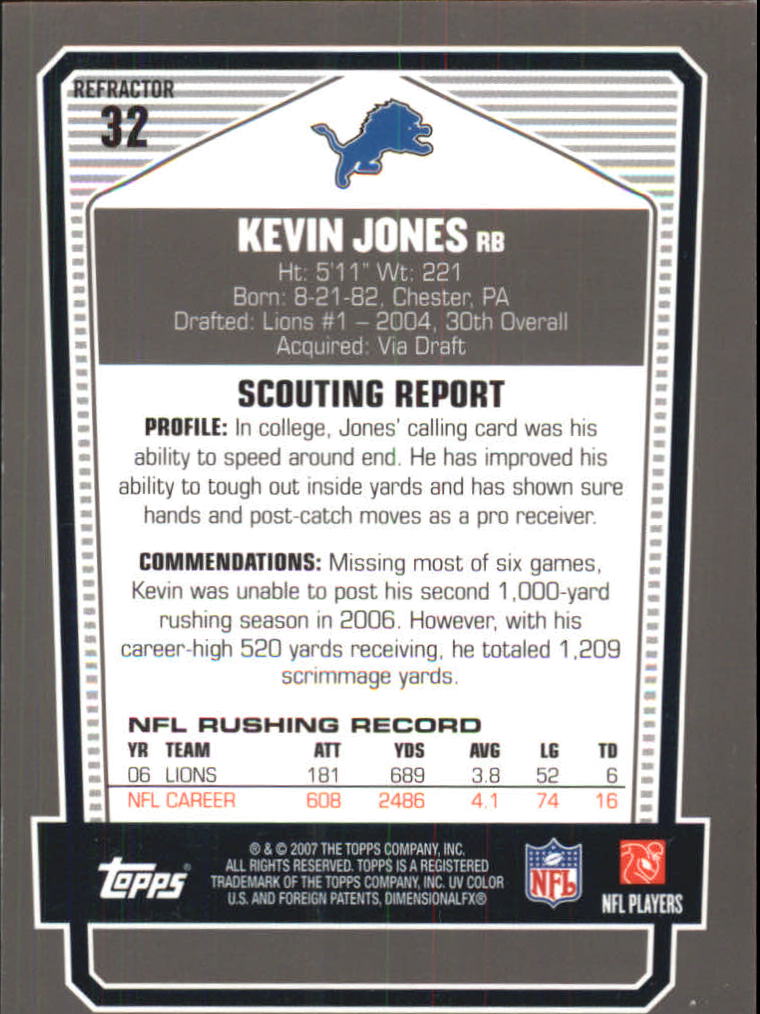 2007 Topps Draft Picks and Prospects Chrome Black Refractors #32 Kevin Jones back image