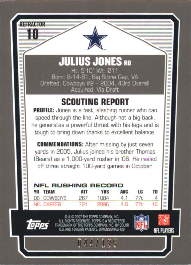 2007 Topps Draft Picks and Prospects Chrome Silver Refractors #10 Julius Jones back image