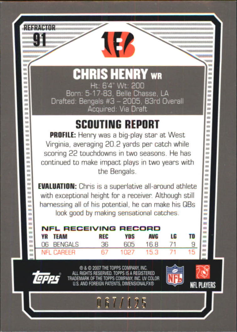 2007 Topps Draft Picks and Prospects Chrome Silver Refractors #91 Chris Henry back image