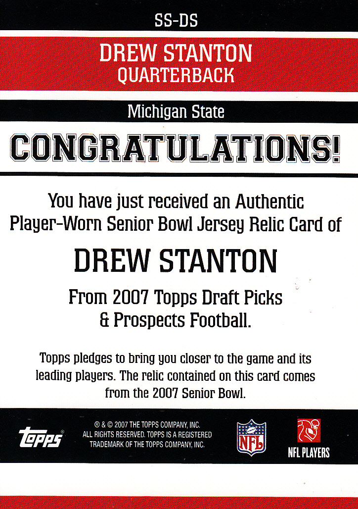 2007 Topps Draft Picks and Prospects Senior Standout Jersey #DS Drew Stanton back image