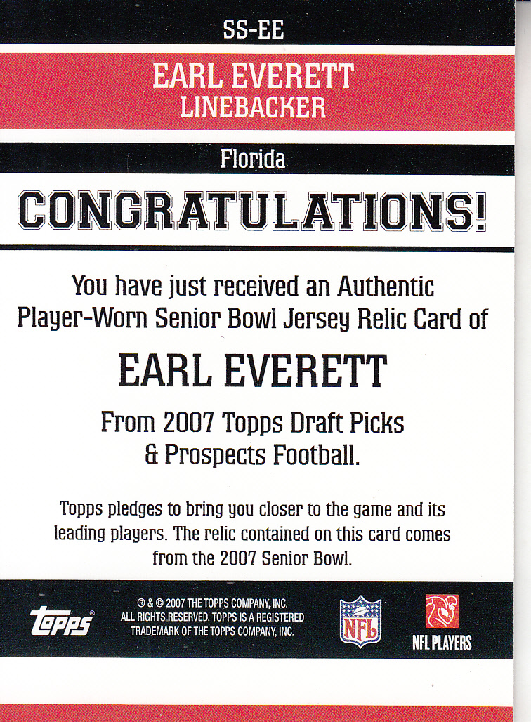 2007 Topps Draft Picks and Prospects Senior Standout Jersey #EE Earl Everett back image