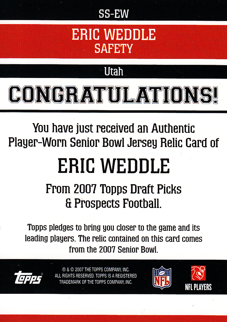 2007 Topps Draft Picks and Prospects Senior Standout Jersey #EW Eric Weddle back image
