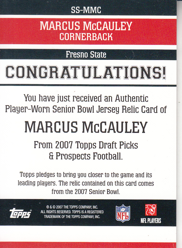 2007 Topps Draft Picks and Prospects Senior Standout Jersey #MM Marcus McCauley back image