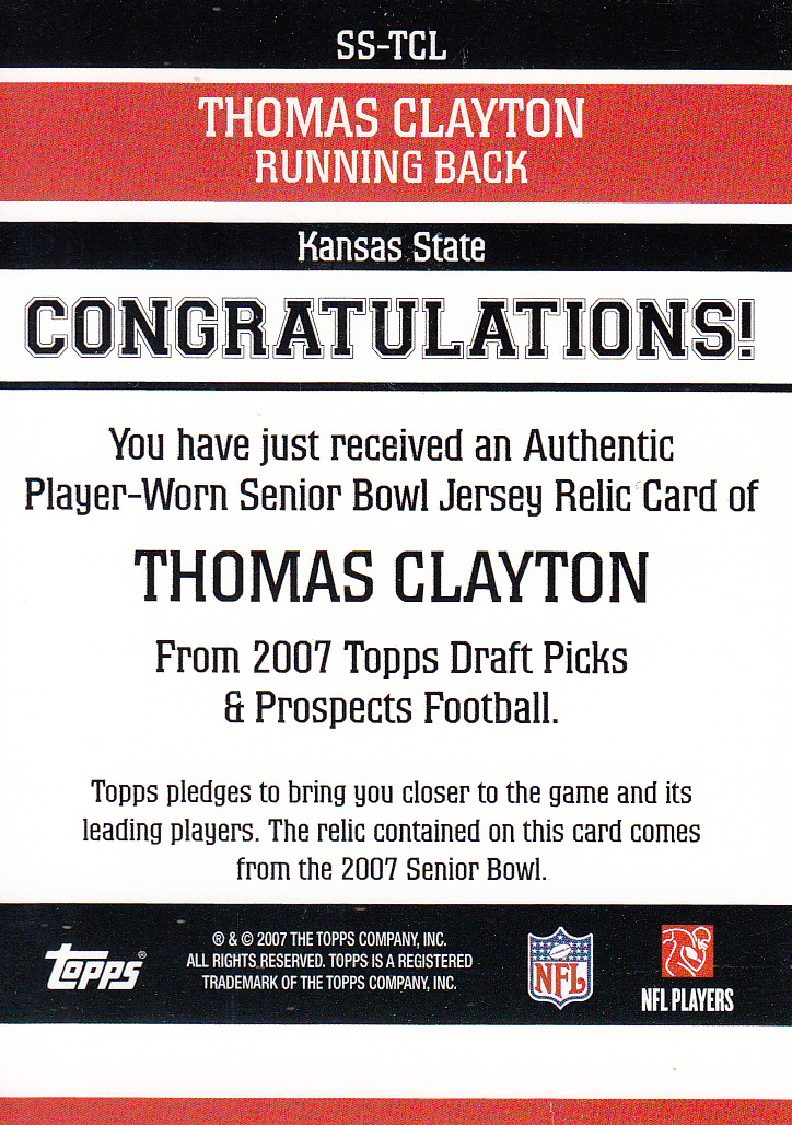 2007 Topps Draft Picks and Prospects Senior Standout Jersey #TCL Thomas Clayton back image