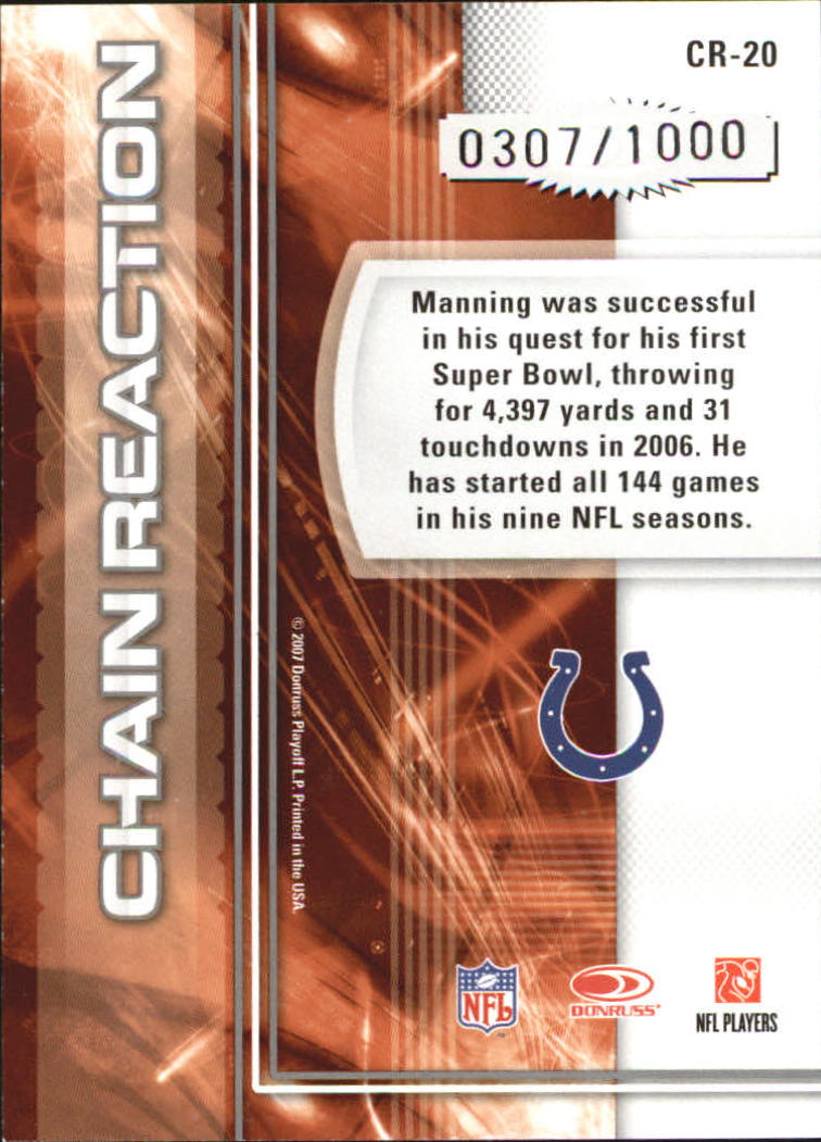 2007 Donruss Elite Chain Reaction Gold #20 Peyton Manning back image