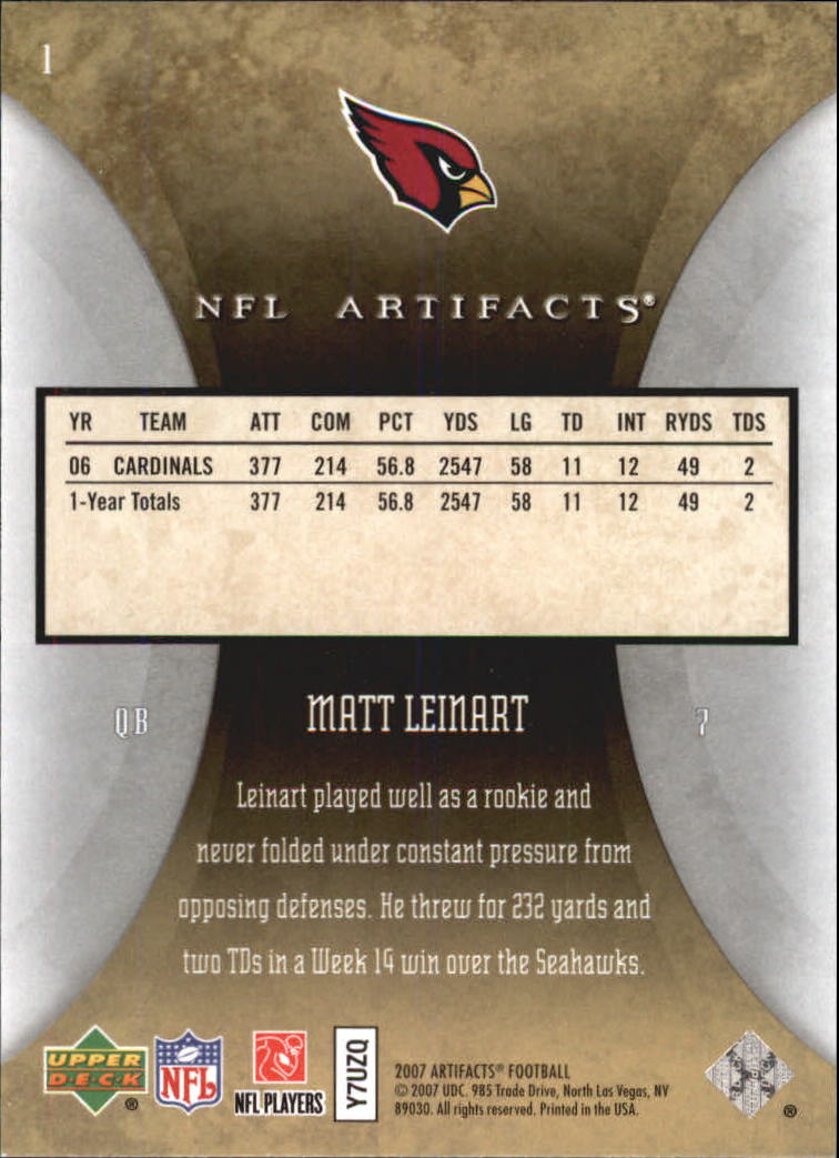 2007 Artifacts (Upper Deck) Football "Main Set" Cards #1 to #200 - Bild 3 von 319