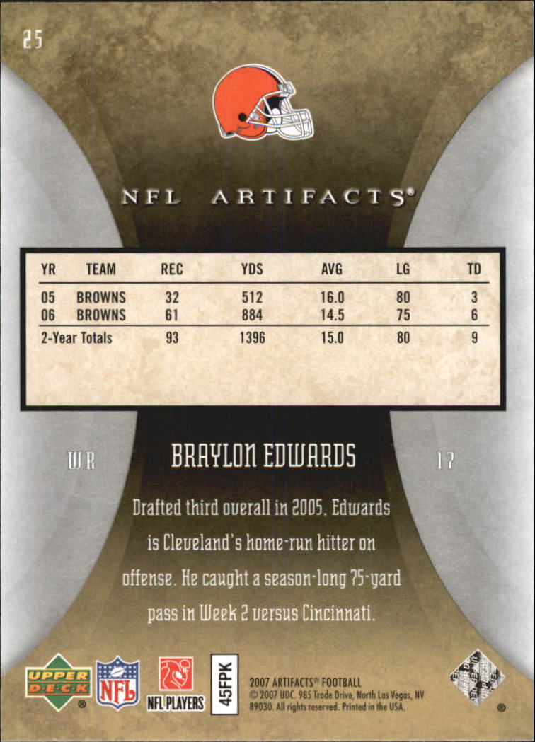 2007 Artifacts (Upper Deck) Football "Main Set" Cards #1 to #200 - Bild 51 von 319
