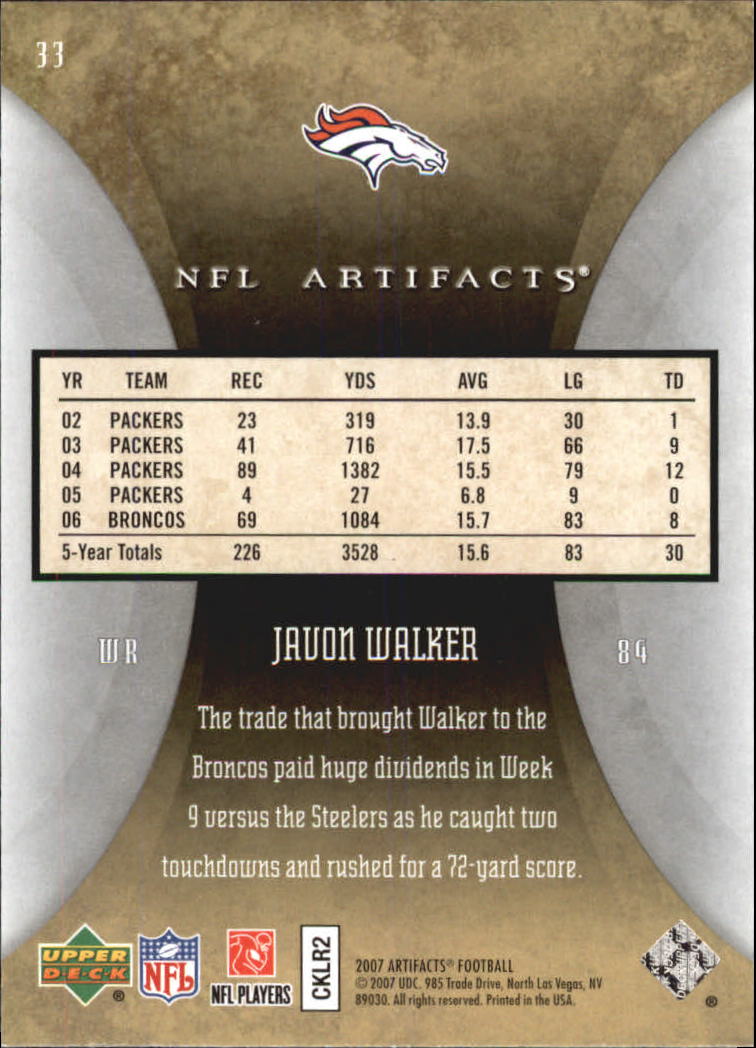 2007 Artifacts (Upper Deck) Football "Main Set" Cards #1 to #200 - Bild 67 von 319