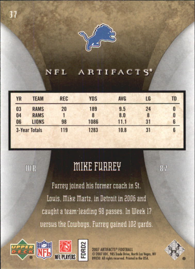 2007 Artifacts (Upper Deck) Football "Main Set" Cards #1 to #200 - Bild 75 von 319