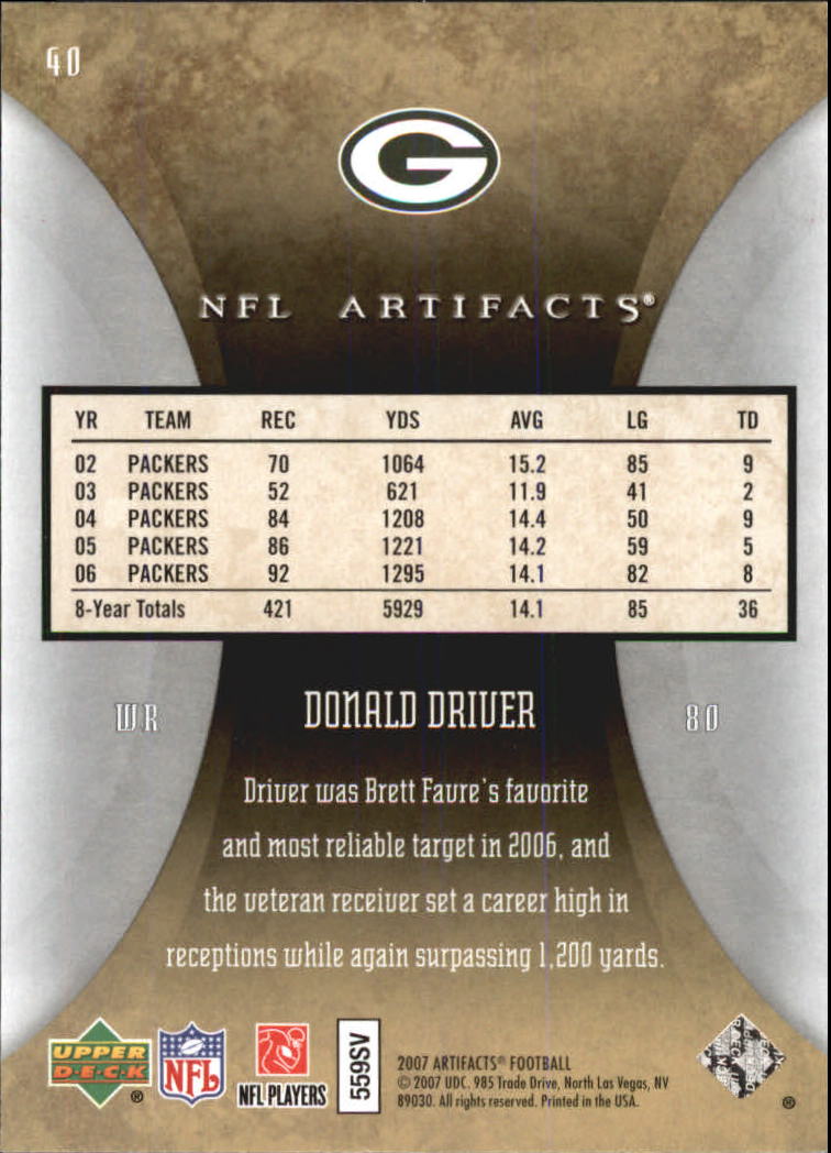 2007 Artifacts (Upper Deck) Football "Main Set" Cards #1 to #200 - Bild 81 von 319