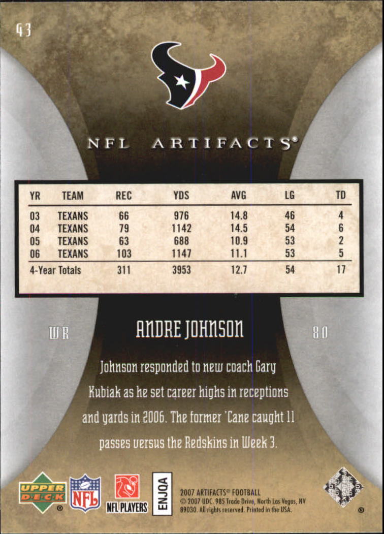 2007 Artifacts (Upper Deck) Football "Main Set" Cards #1 to #200 - Bild 87 von 319