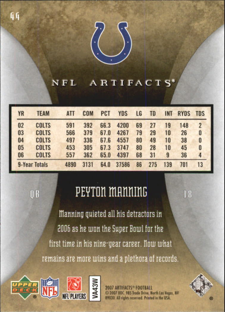 2007 Artifacts (Upper Deck) Football "Main Set" Cards #1 to #200 - Bild 89 von 319