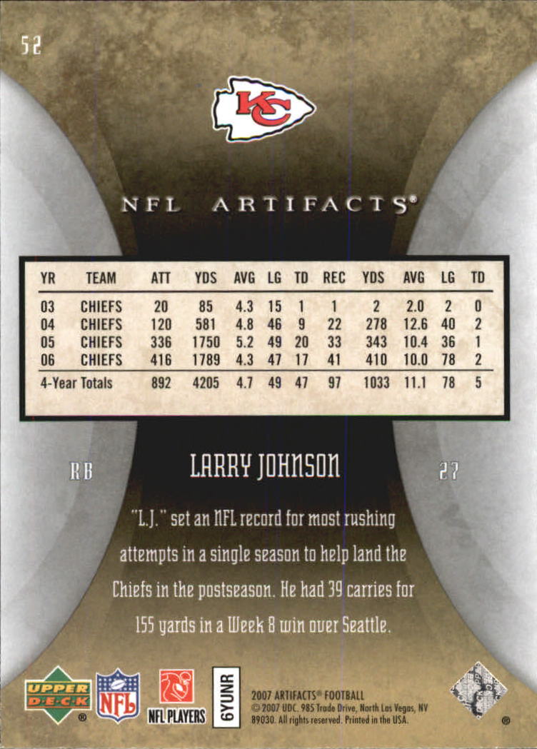 2007 Artifacts #52 Larry Johnson back image