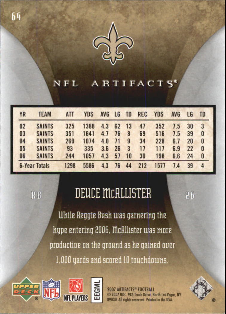 2007 Artifacts (Upper Deck) Football "Main Set" Cards #1 to #200 - Bild 129 von 319