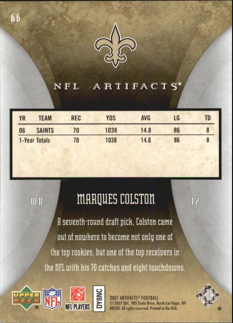 2007 Artifacts #66 Marques Colston back image
