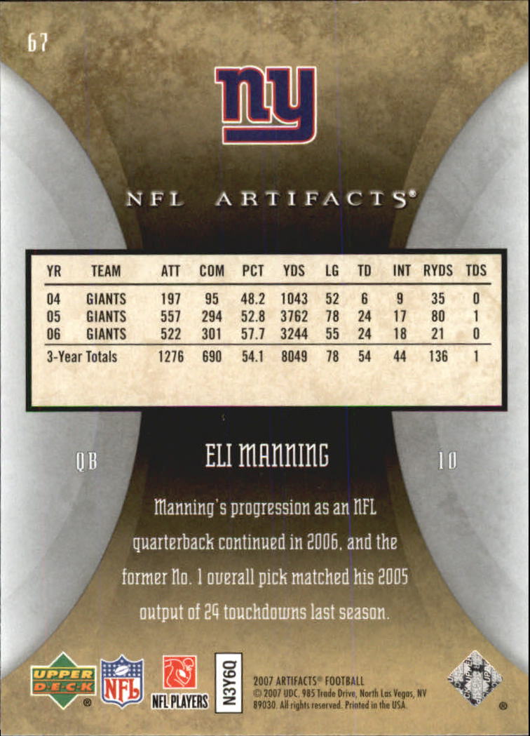 2007 Artifacts (Upper Deck) Football "Main Set" Cards #1 to #200 - Bild 135 von 319