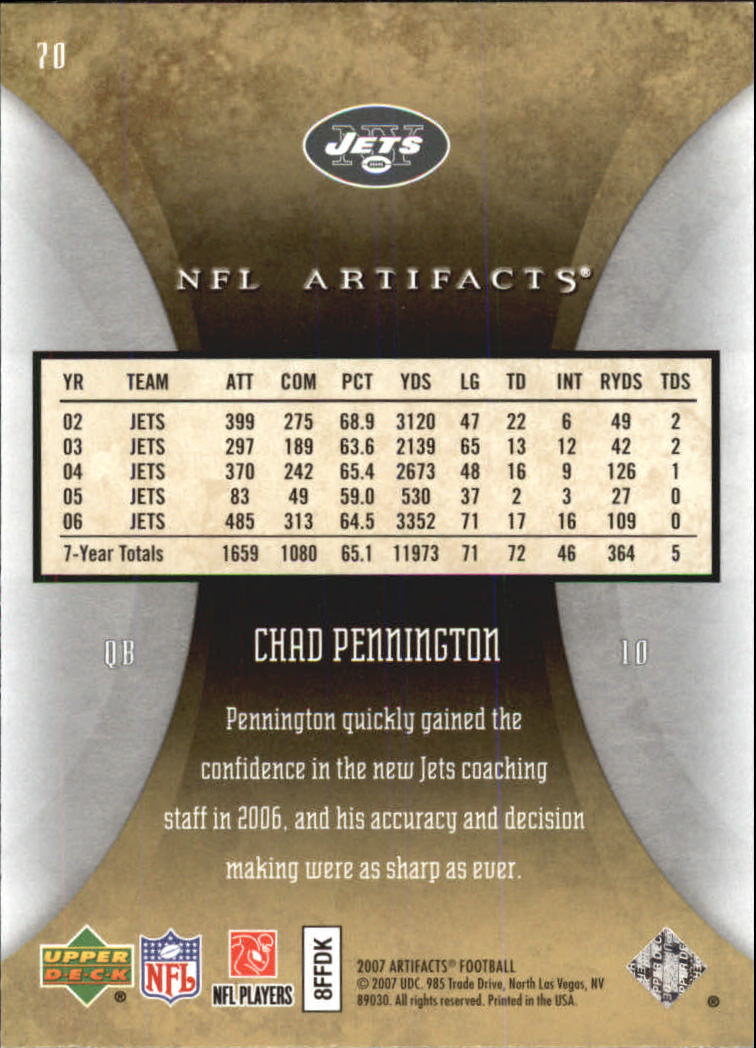 2007 Artifacts (Upper Deck) Football "Main Set" Cards #1 to #200 - Bild 141 von 319