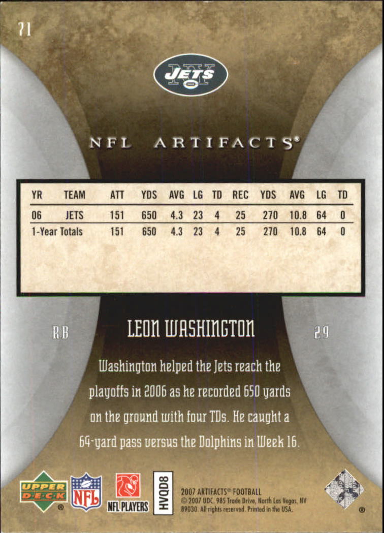 2007 Artifacts (Upper Deck) Football "Main Set" Cards #1 to #200 - Bild 143 von 319