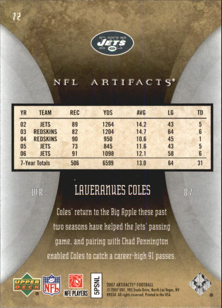 2007 Artifacts (Upper Deck) Football "Main Set" Cards #1 to #200 - Bild 145 von 319