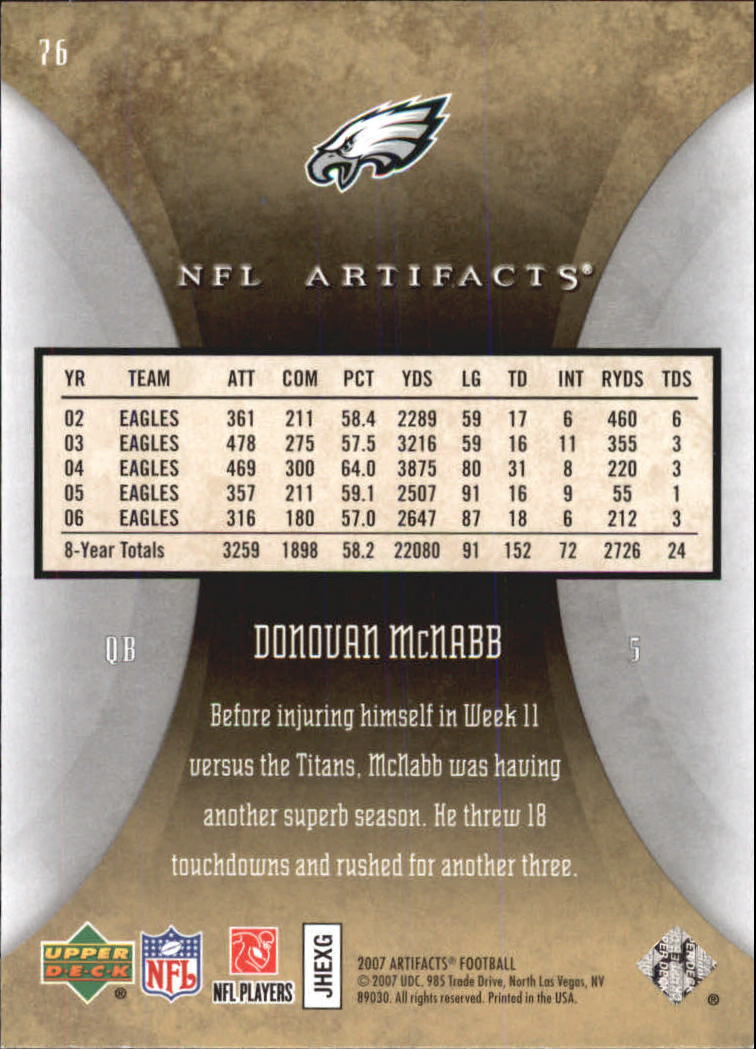 2007 Artifacts (Upper Deck) Football "Main Set" Cards #1 to #200 - Bild 153 von 319