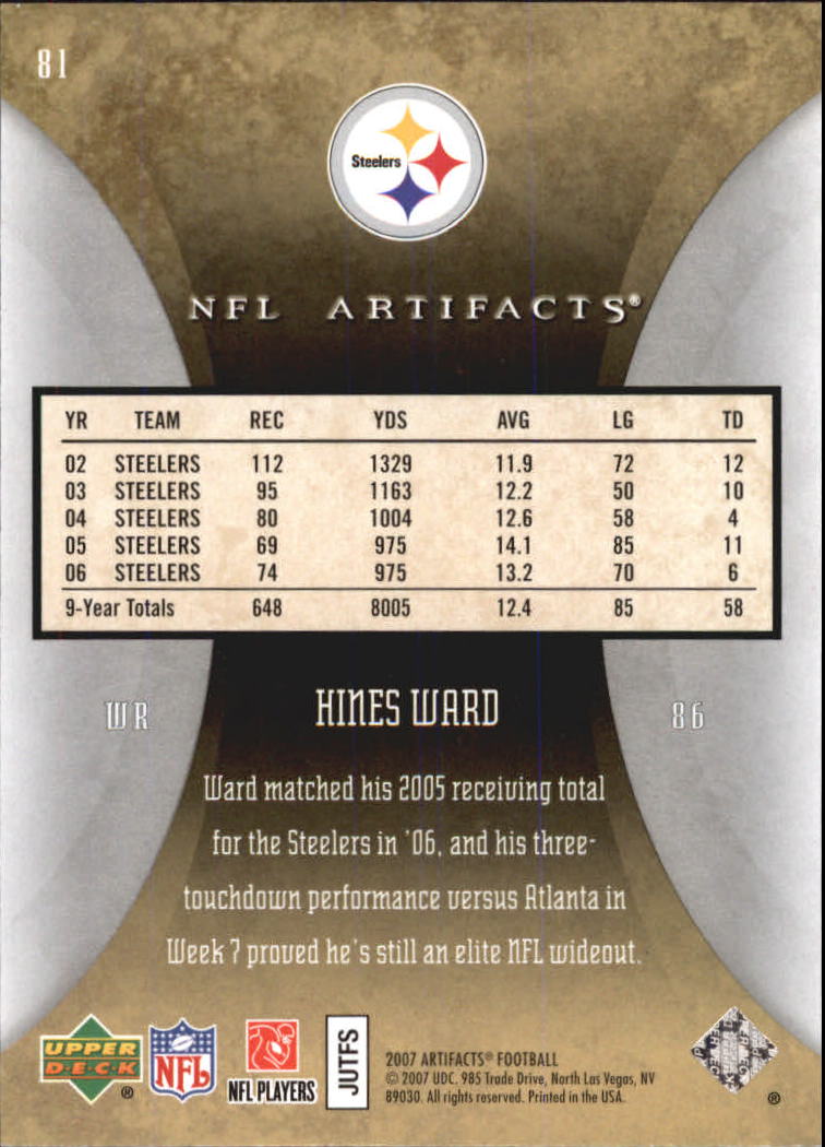 2007 Artifacts (Upper Deck) Football "Main Set" Cards #1 to #200 - Bild 163 von 319
