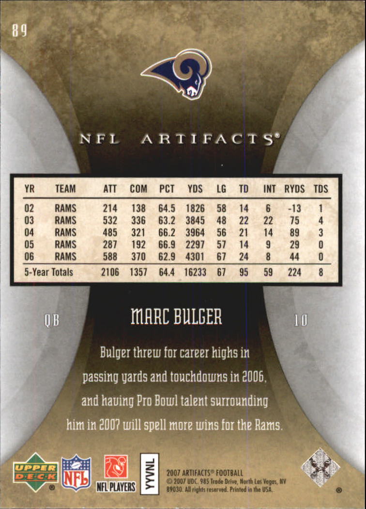 2007 Artifacts (Upper Deck) Football "Main Set" Cards #1 to #200 - Bild 179 von 319