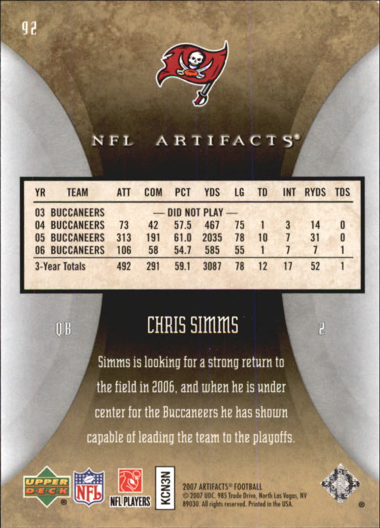 2007 Artifacts (Upper Deck) Football "Main Set" Cards #1 to #200 - Bild 185 von 319