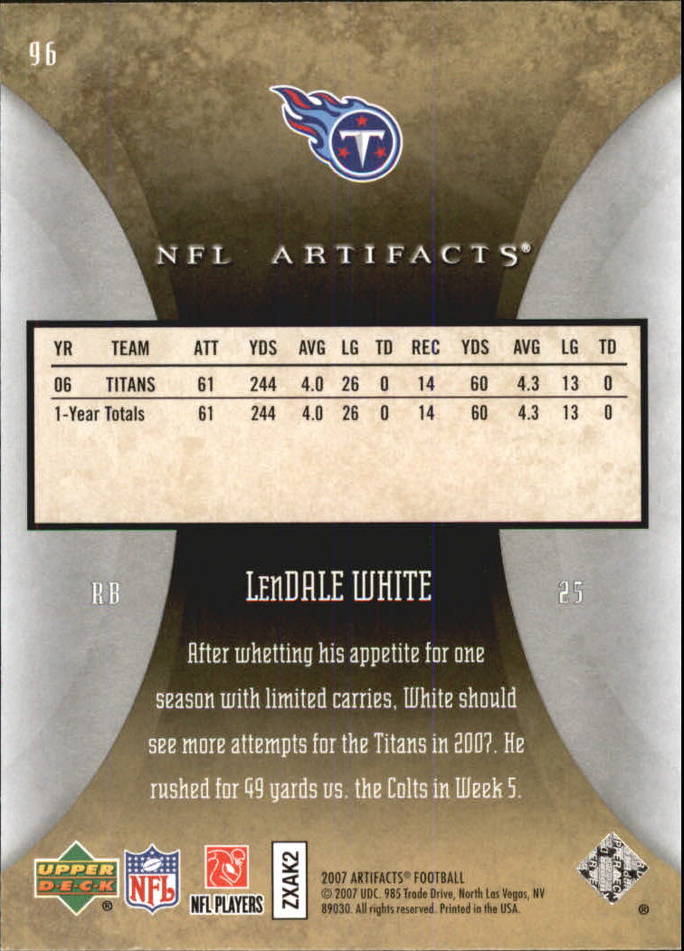 2007 Artifacts (Upper Deck) Football "Main Set" Cards #1 to #200 - Bild 193 von 319