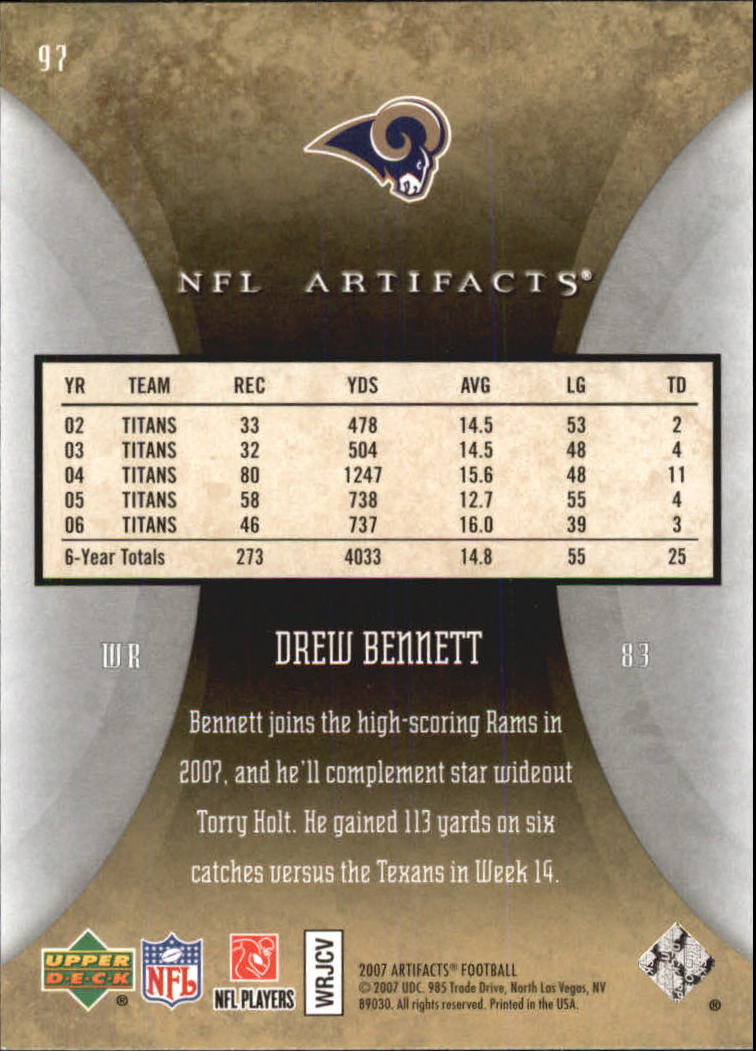 2007 Artifacts (Upper Deck) Football "Main Set" Cards #1 to #200 - Bild 195 von 319