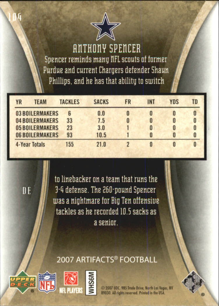 2007 Artifacts (Upper Deck) Football "Main Set" Cards #1 to #200 - Bild 207 von 319